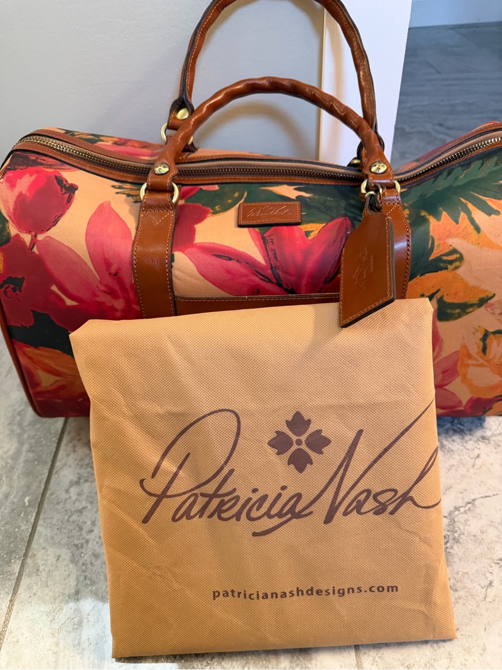 Patricia Nash Multi-Pink Floral Leather-Trim Weekender Bag
